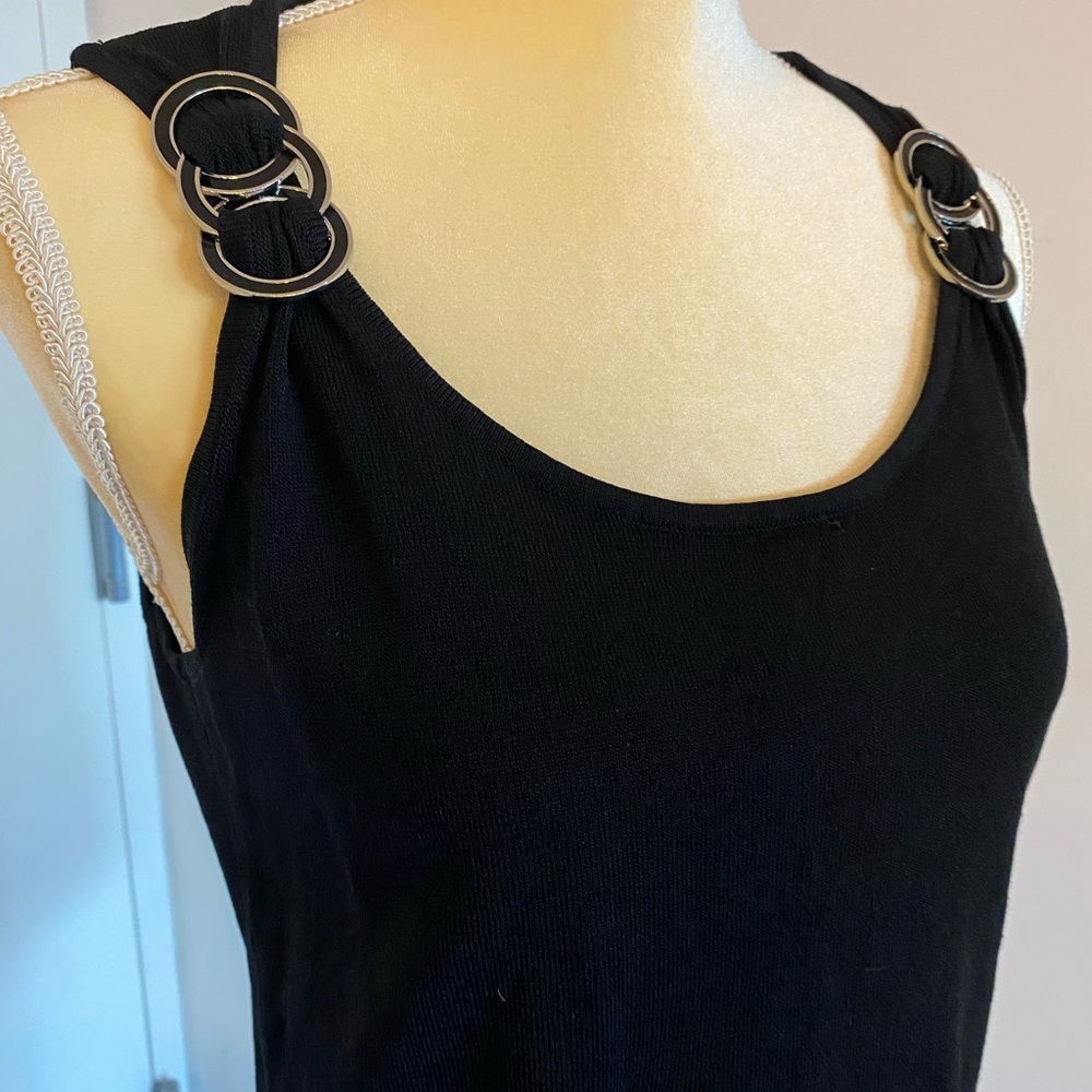 Jones New York black blouse with metal ring detail